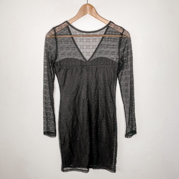 Dynamite Black Eyelet Lace Inset Mesh Bodycon Dress Sz S - Picture 2 of 8